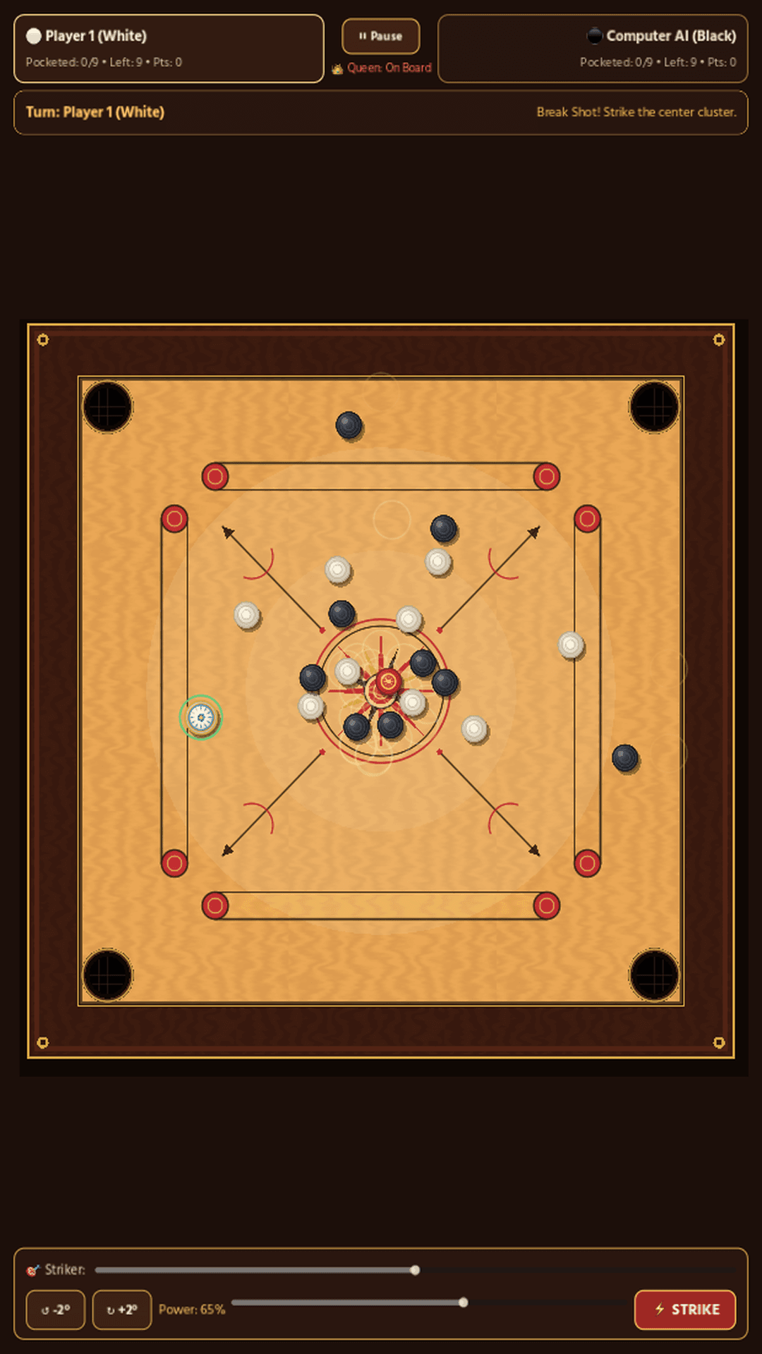 Carrom by Walletmix — 8-Substep Break Shot Physics